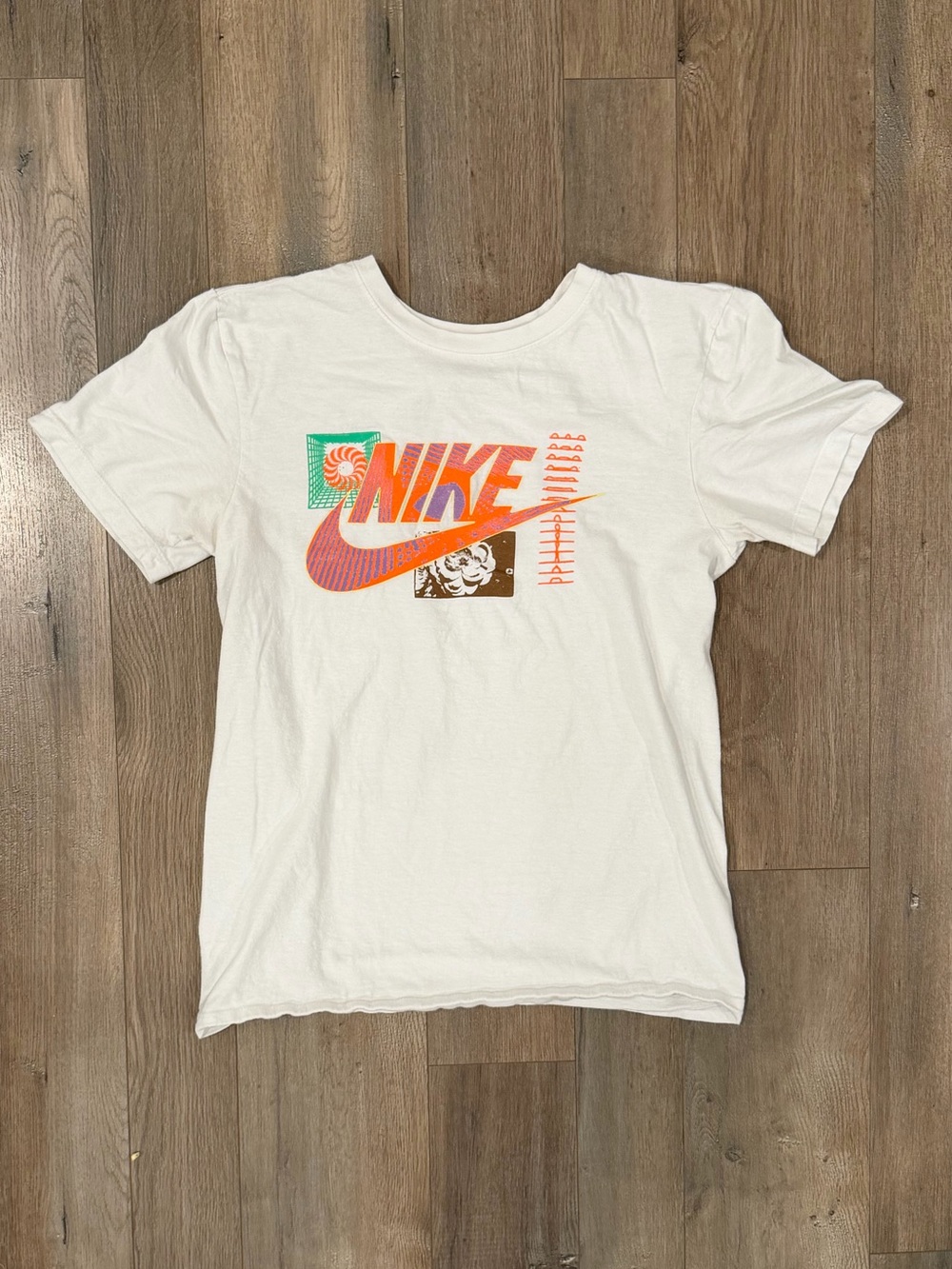 Nike White Tee with Orange Graphic Swoosh